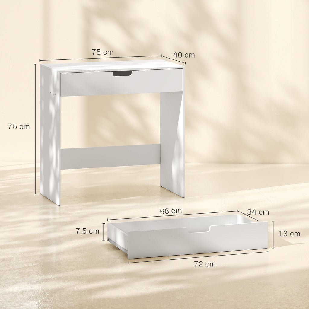 Coiffeuse avec tiroir, table de maquillage moderne moderne, pour chambre à coucher, 75 x 40 x 75 cm, blanc-2