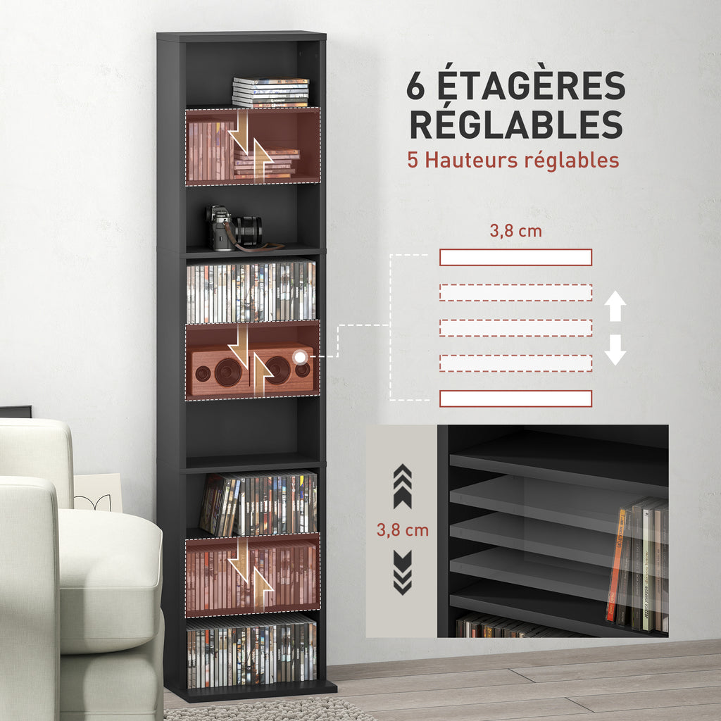 Rangements pour CD et DVD 9 compartiments et 6 étagères réglables capacité max. 260 CD/120 DVD 33 x 24 x 140 cm noir-4