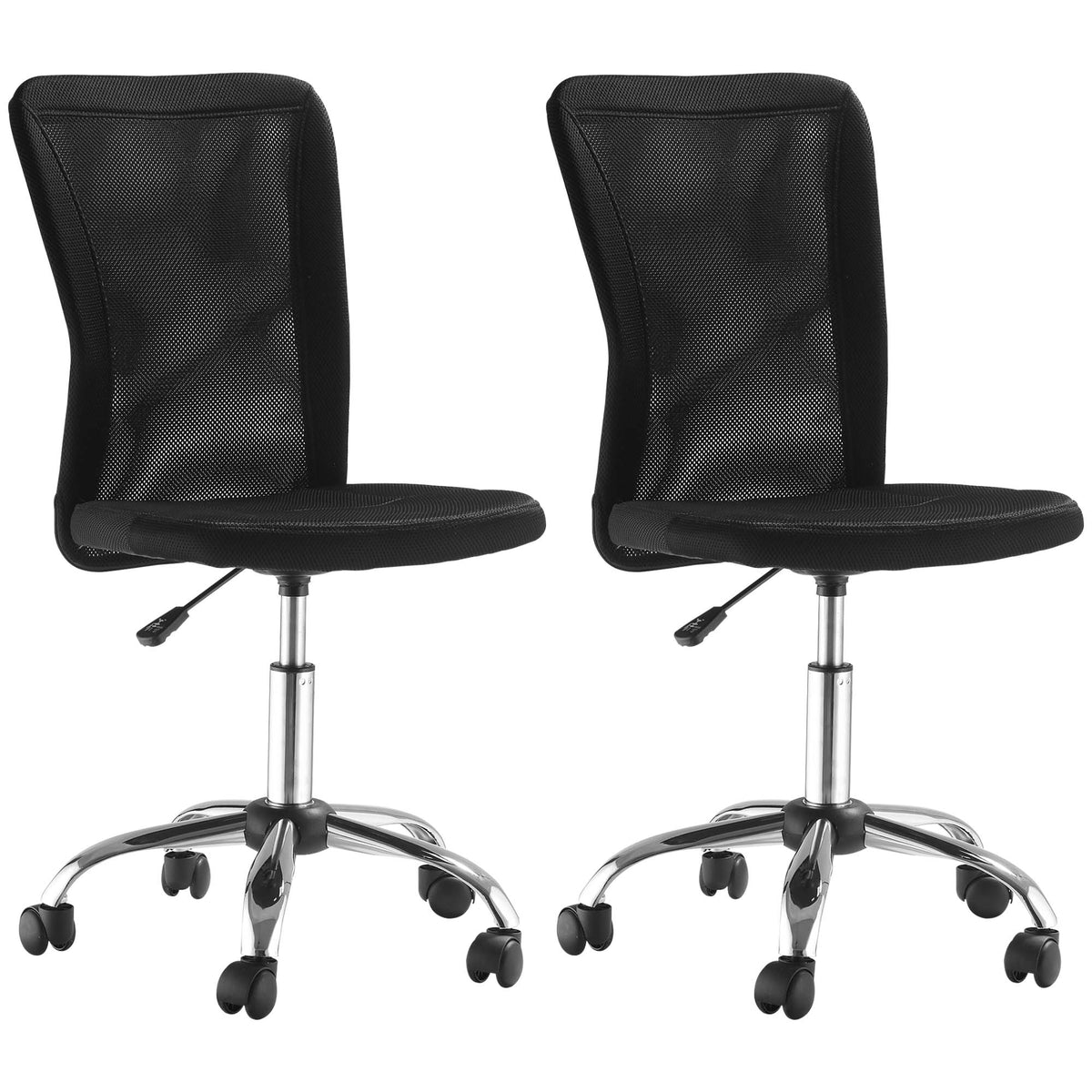 Lot 2 de chaises de bureau ergonomique hauteur réglable piètement chromé pivotant 360° revêtement maille noir-0