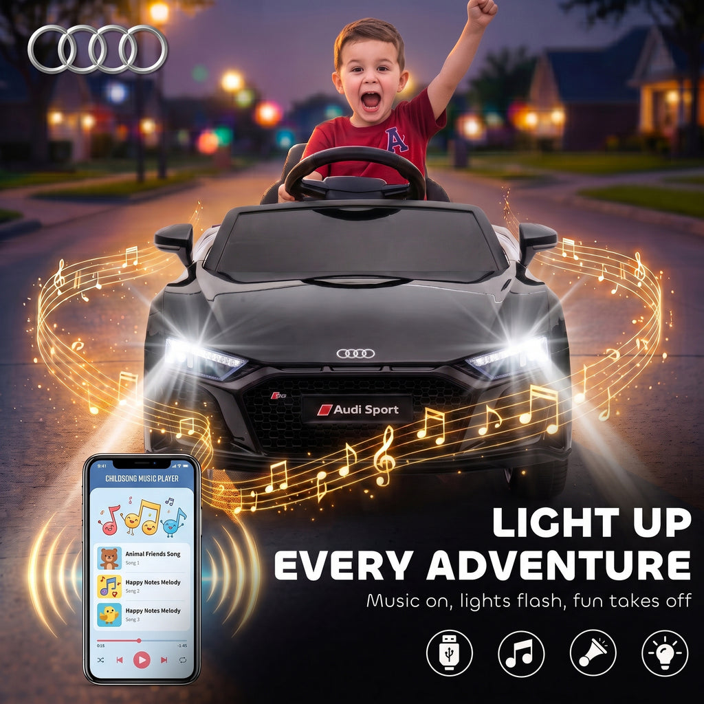 Voiture Électrique Enfants 12V Audi R8 Spyder, Véhicule Électrique, 2 Moteurs, Télécommande 2,4G, Batterie Lithium, Noir-8