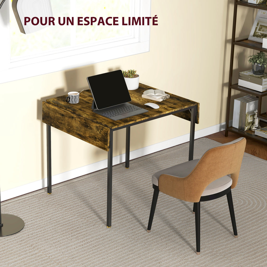 Table de salle à manger avec 2 rabats style industriel, extensible, table à abattant pour 2-4 personnes-4