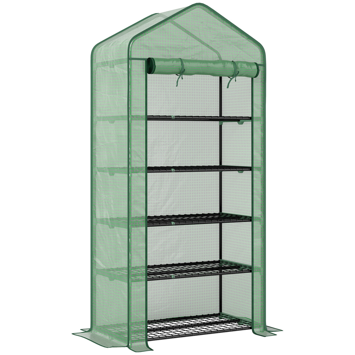 Serre de jardin Serre 5 niveaux avec 1 porte enroulable, Bâche en PE Renforcée Résistante dim. 90L x 49l x 193H cm-0
