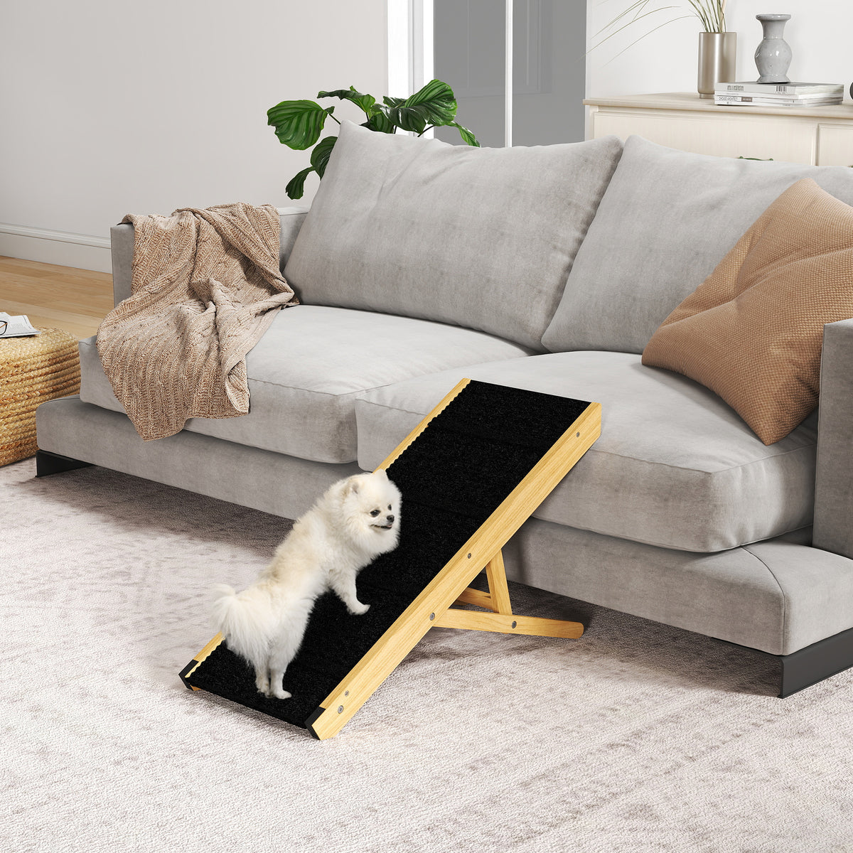 Rampe pliable pour chiens en bois facile à transporter, 4 hauteurs, 83,5 x 35 x 47,5 cm, bois naturel-1