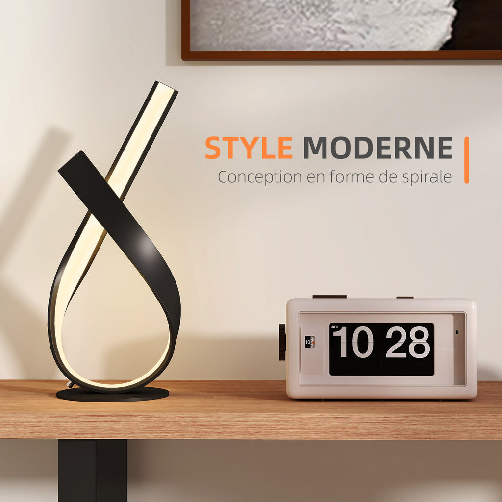 Lampe à poser design contemporain - lampe de table design spirale - dim. 21L x 15l x 43H cm - alu. noir LED blanc chaud-3