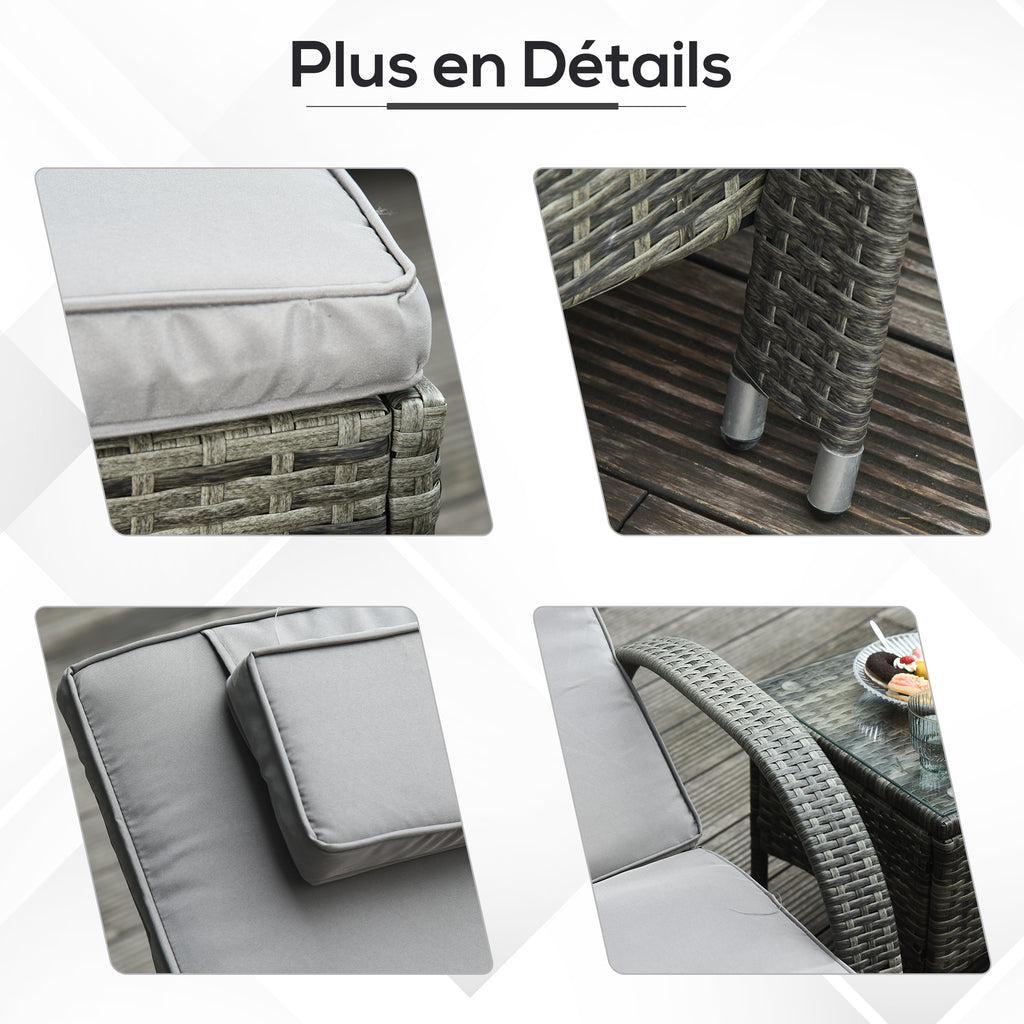 Lot de 2 transats bains de soleil : matelas, têtière, inclinaison réglable multipositions, accoudoirs-5