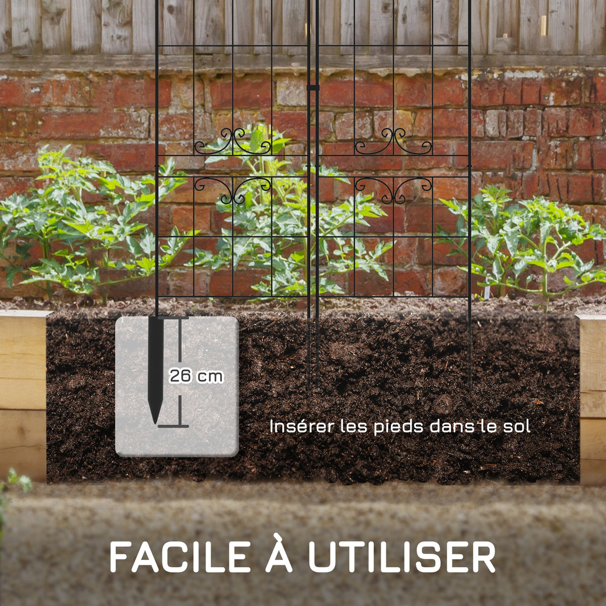 Lot de 2 treillis de jardin, support pour plantes grimpantes en métal, 50L x 181H cm, noir-4
