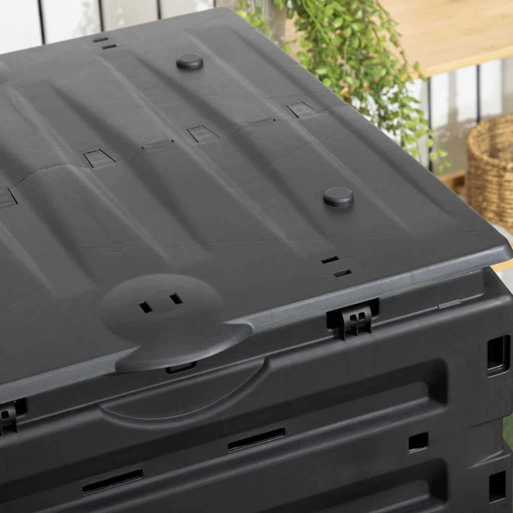 Composteur de jardin 450 L, bac composteur pour jardin, 80 aérations et 2 portes coulissantes, 69 x 71 x 103 cm, noir-9
