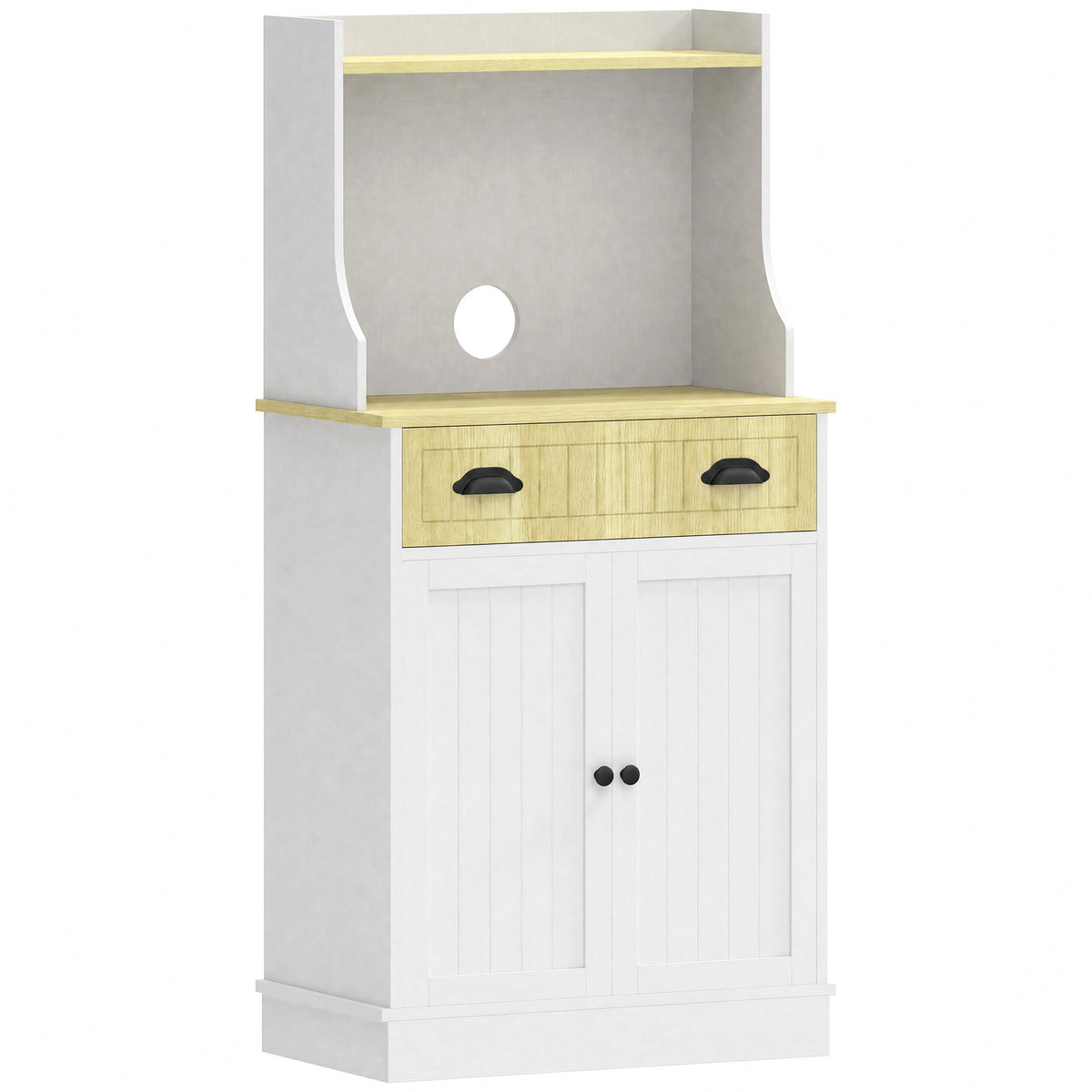 Meuble armoire micro-ondes pour cuisine avec espace ouvert 1 tiroir et placard 2 portes 61 x 35 x 125,4 cm chêne-0