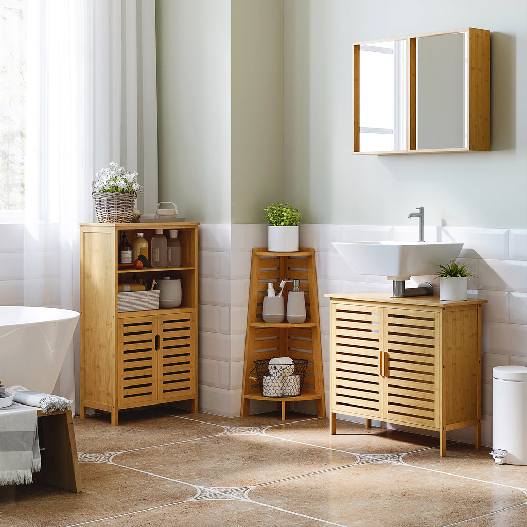 Armoire murale de salle de bain avec miroirs et 2 portes en bambou 65,2 x 14 x 50 cm-7