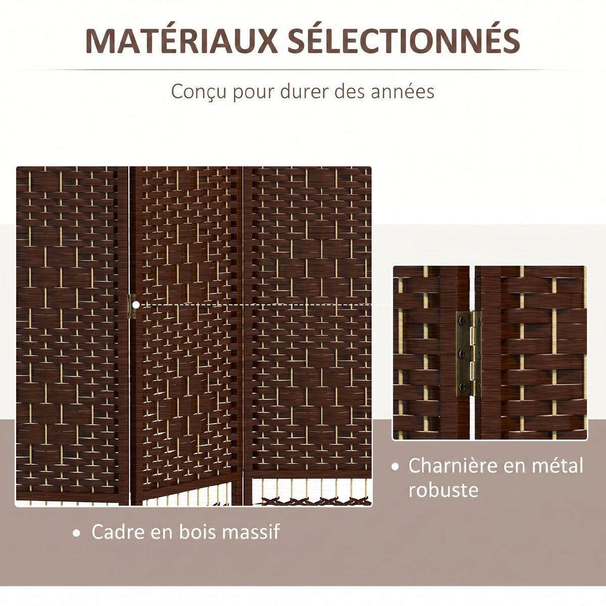 Paravent intérieur en bois séparateur de pièce cloison pliable 4 panneaux 160 x 170 cm marron-4