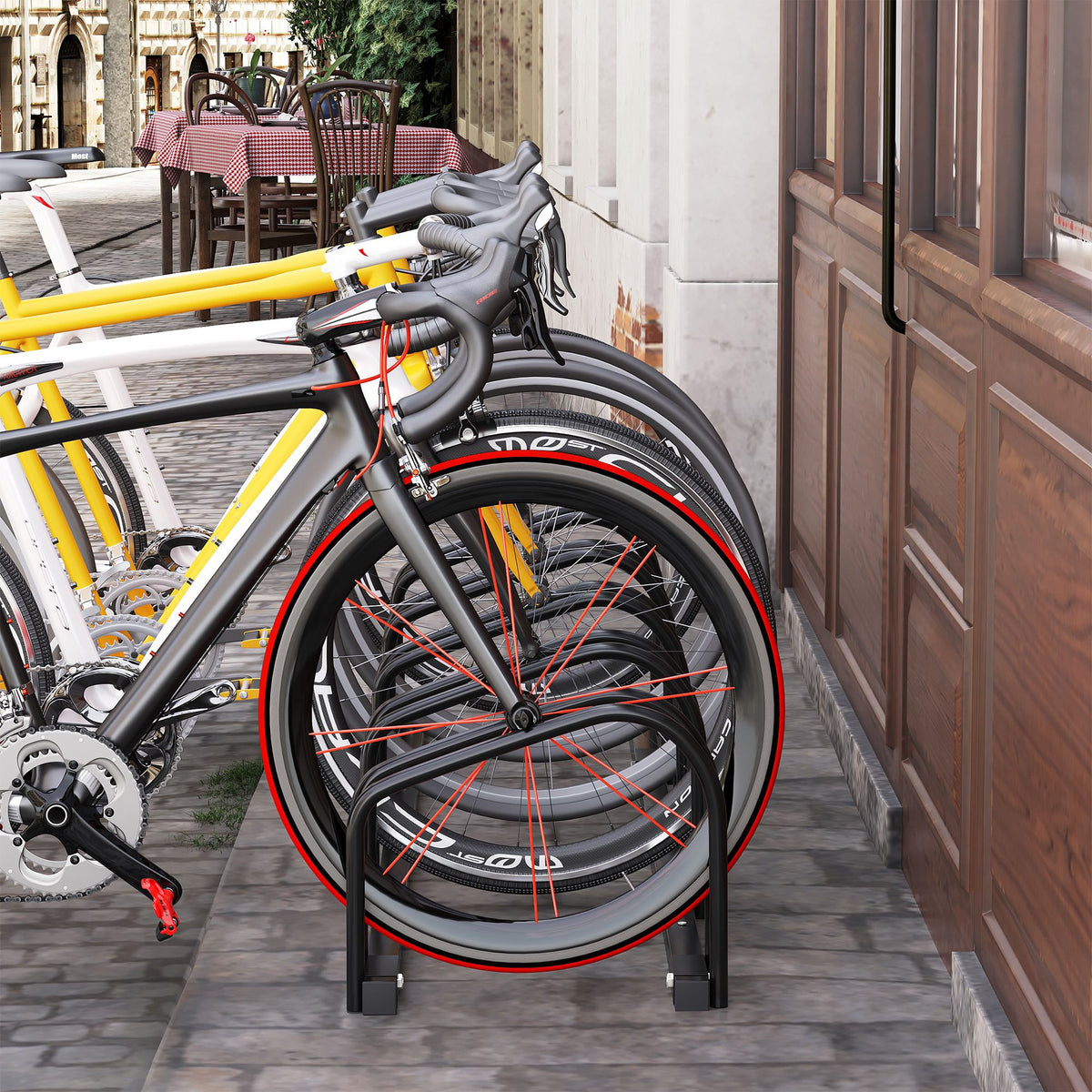 Râtelier 5 vélos range-vélos support rangement vélo à pneu 65 mm dim. 145L x 33l x 27H cm acier noir-9