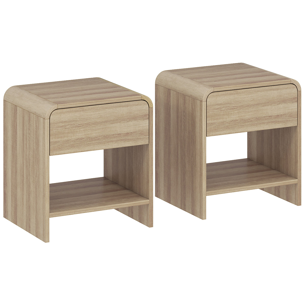 Lot de 2 Tables de Chevet, Compartiment Ouvert, Tiroir à Glissière Silencieuse, Style Scandinave, 40x35x45cm, Naturel-0