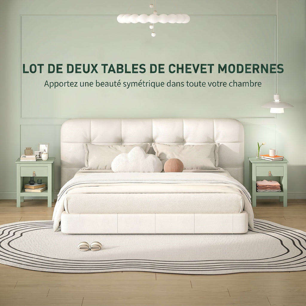 Lot de 2 tables de chevet avec tiroir et compartiment ouvert, 45 x 40 x 55 cm, vert-3