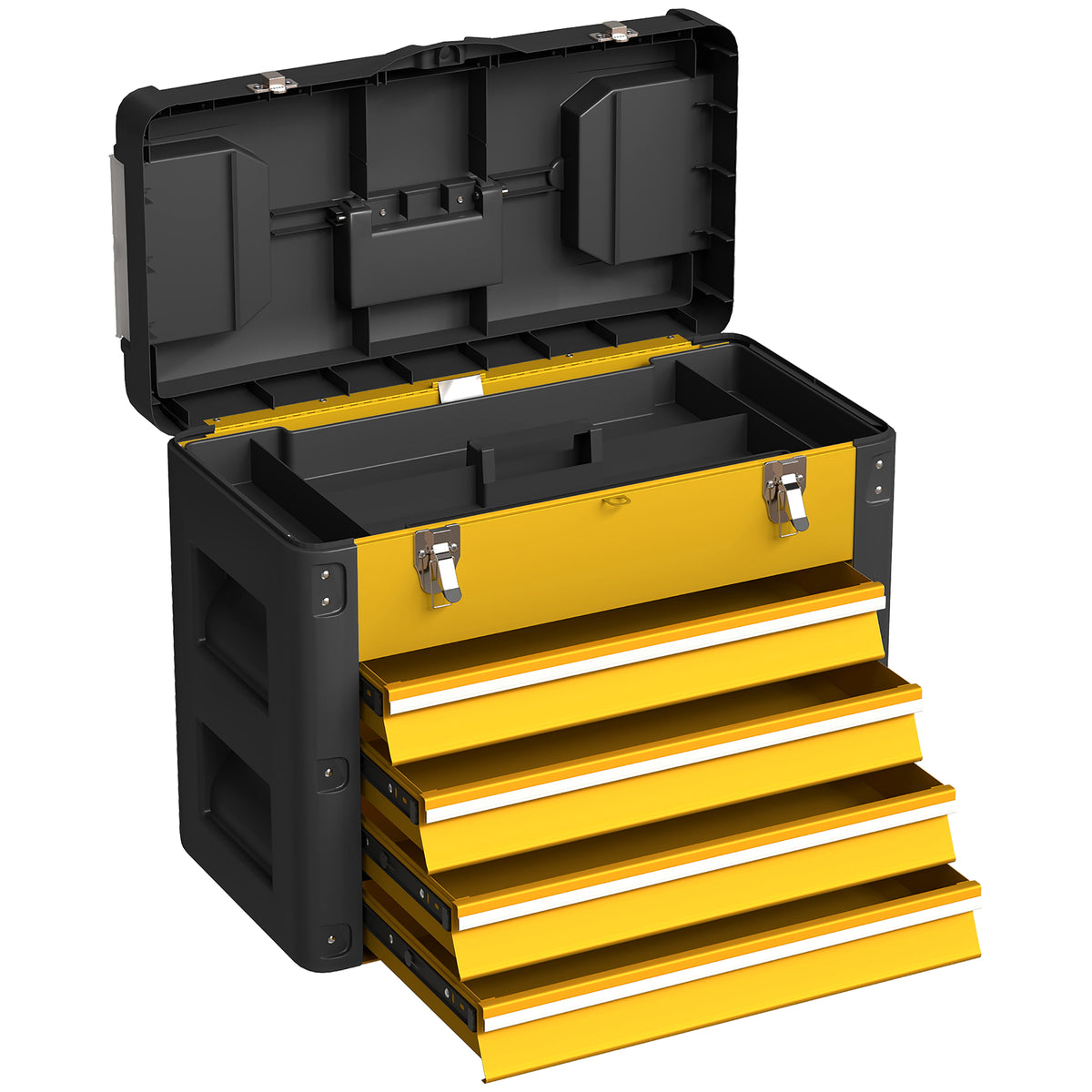 Boîte à outils à 4 tiroirs, caisse à outils en acier thermolaqué avec plateau amovible, 49,7x25,3x40,7cm, jaune-0