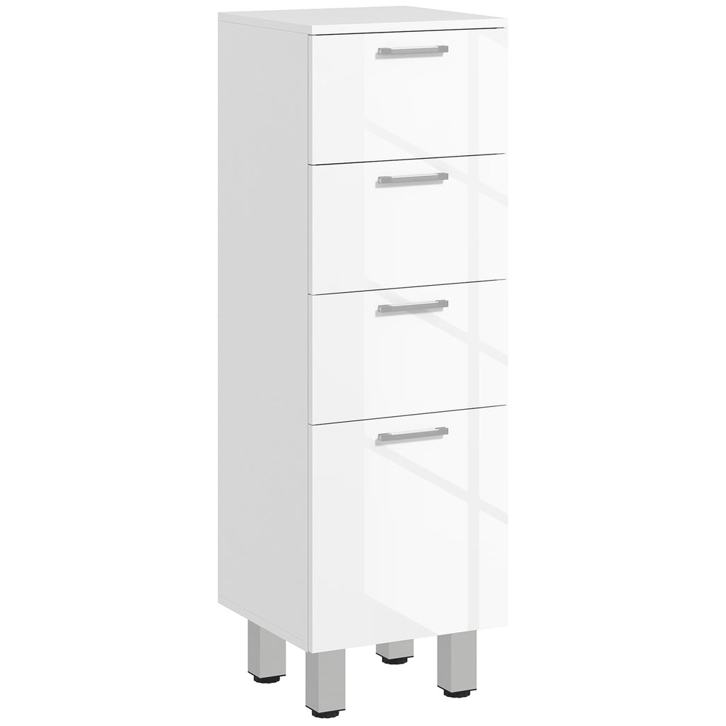 Meuble de salle de bain sur pied - 4 tiroirs et base surélevée, commode salle de bain salon chambre, 30x30x93cm, blanc-0