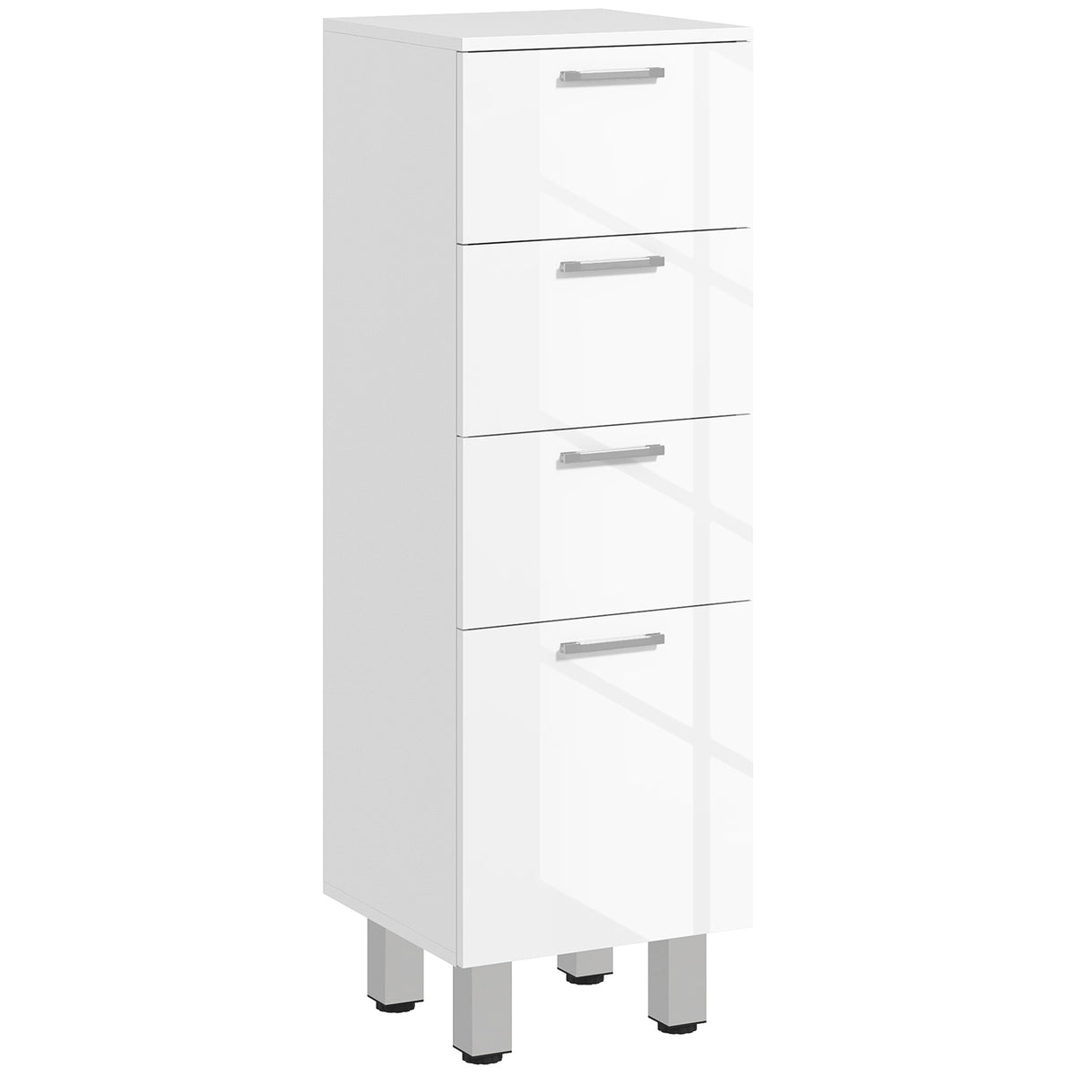 Meuble de salle de bain sur pied - 4 tiroirs et base surélevée, commode salle de bain salon chambre, 30x30x93cm, blanc-0