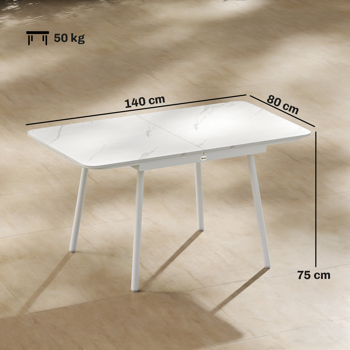 Table de Jardin Rectangulaire pour 4-6 Personnes, Plateau en WPC et Cadre en Métal, Pieds Réglables, 140x80x75cm, Blanc-2
