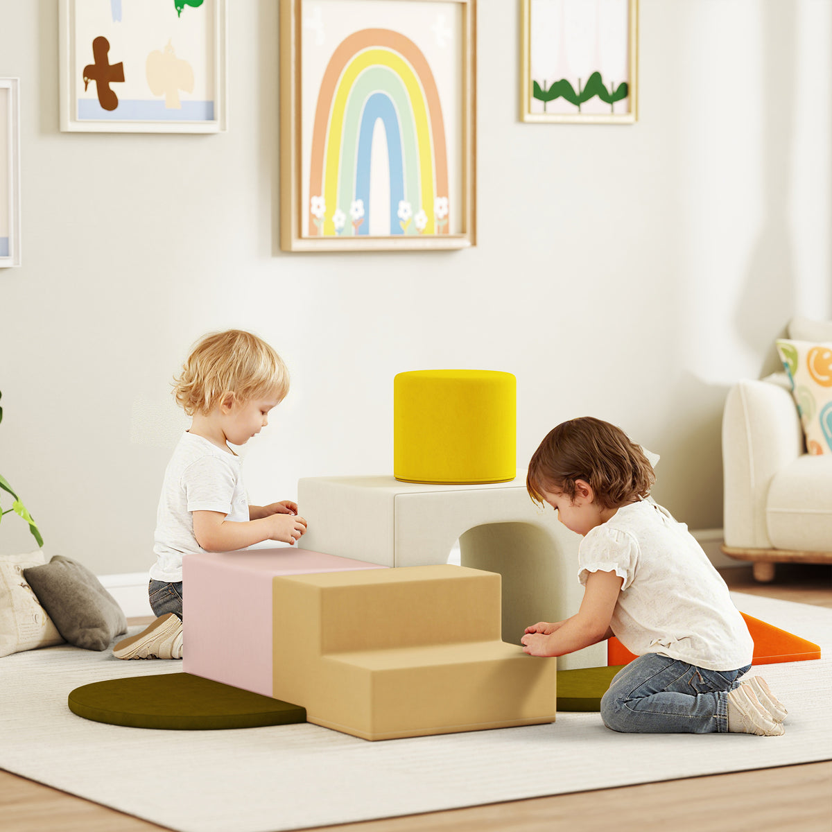 Parcours motricité bébé 8PCS, module motricité Bébé en mousse avec housse en velours lavable 51 x 40 x 40 cm multicolore-1