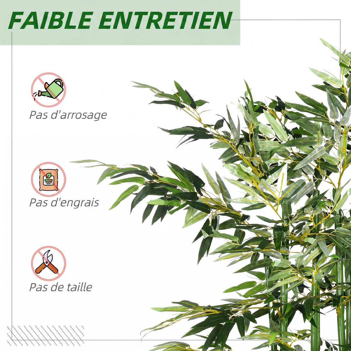 Bambou Artificiel 180 cm, Feuilles Réalistes et Pot en Bois de Pin, Facile à Nettoyer, pour Maison Bureau, Vert-4