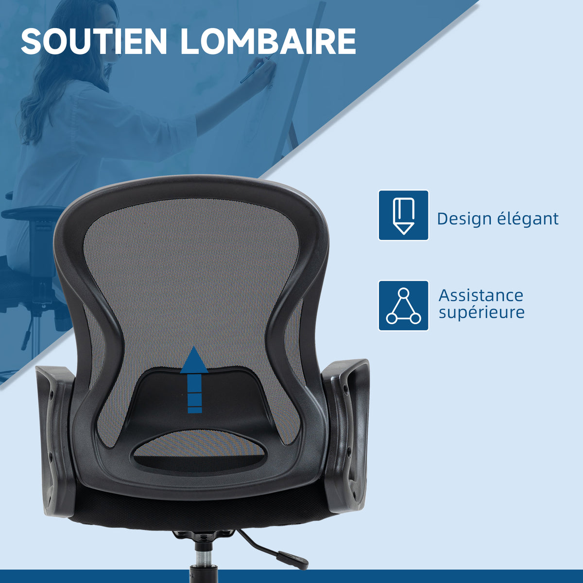 Lot de 2 fauteuils de bureau chaise de bureau assise haute réglable pivotant 360° maille respirante noir-5