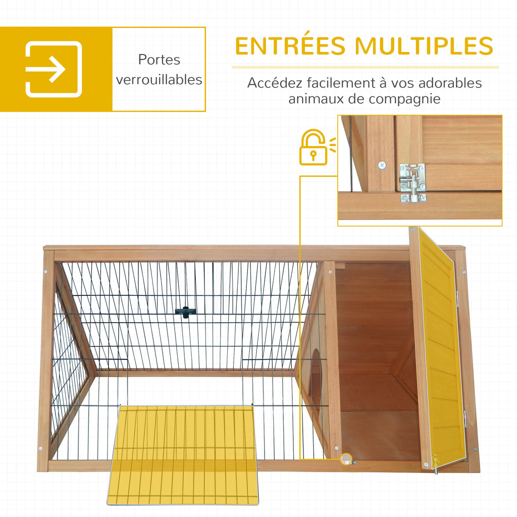 Clapier triangulaire de sol enclos extérieur niche double porte convient aux lapins poules tortue terrestre dim. 116L x 62,2l x 52,5H cm bois massif pin-4