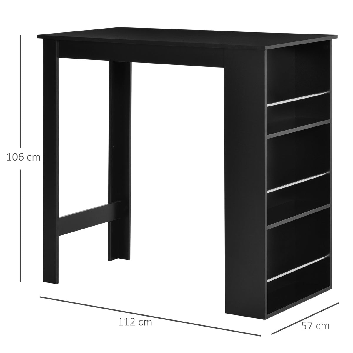 Table de bar table haute de cuisine mange-debout comptoir - dim. 112L x 57l x 106H cm - 3 étagères - noir-2