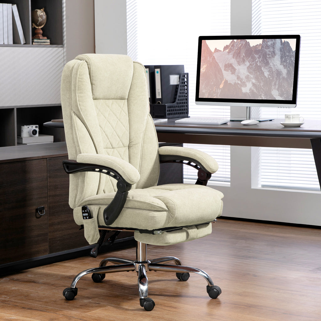 Fauteuil de bureau massant et chauffant hauteur réglable dossier inclinable télécommande repose-pieds rétractable beige-9