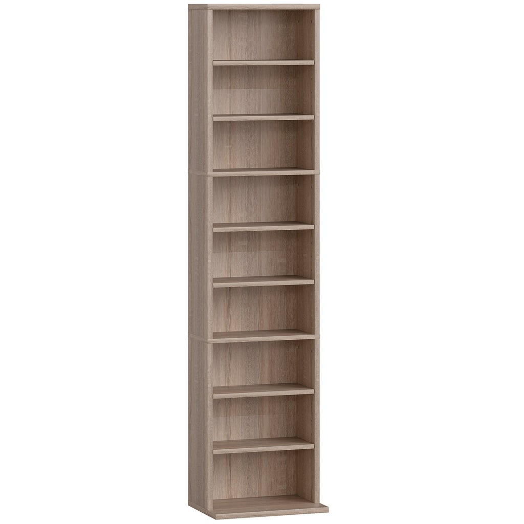 Rangements pour CD et DVD 9 compartiments et 6 étagères réglables capacité max. 260 CD/120 DVD 33 x 24 x 140 cm bois naturel-0