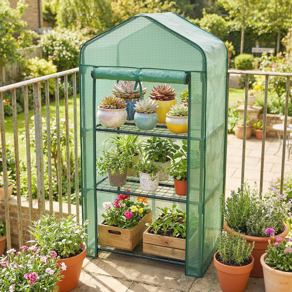 Serre de jardin avec étagères 3 niveaux, serre de balcon, bâche renforcée PE, châssis en acier, 59 x 39 x 127 cm, vert-1