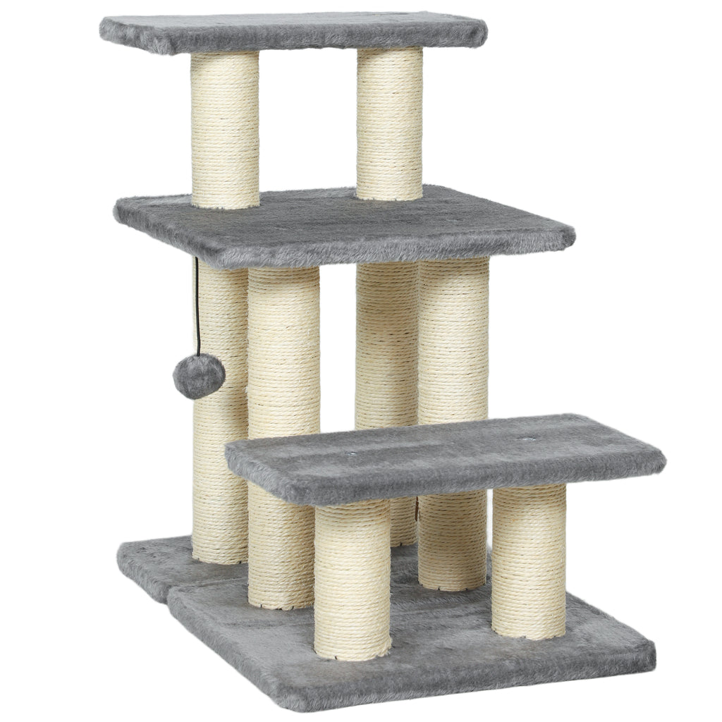 Escalier pour animaux domestiques réglable 3 marches échelle pour chat chien griffoirs en sisal balle 52x34,5x54cm gris-0