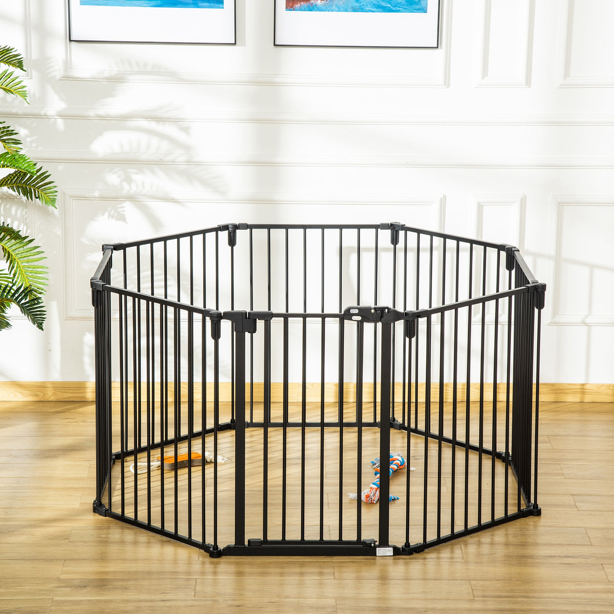Barrière de Sécurité pour Cheminée, Parc Enclos Chien Pliable Modulable 8 Panneaux avec Porte, sans Perçage-8