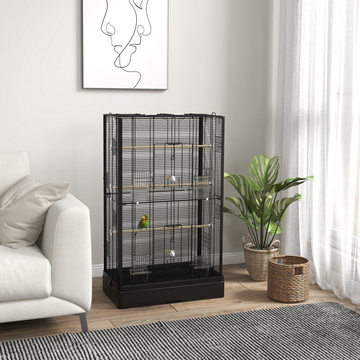 Cage à oiseaux volière avec portes perchoirs cage pour canaris perruches perroquets 61 x 36,5 x 98 cm noir-1