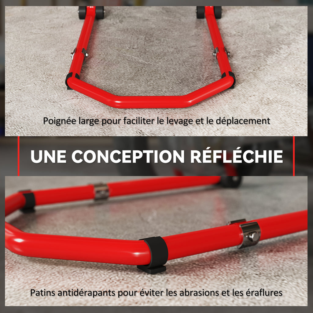 Béquille roue avant arrière charge 390kg béquille d'atelier moto bras réglable en acier, fourche en forme de U + L rouge-6