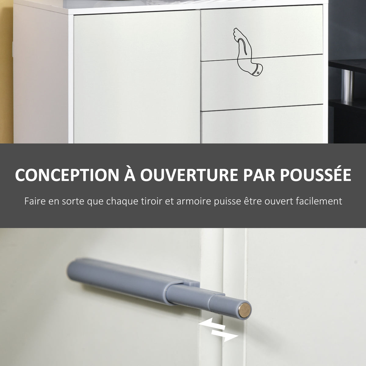 Meuble rangement buffet commode armoire 2 tiroirs 2 placards portes, étagères chambre, 79x36x74cm blanc-5