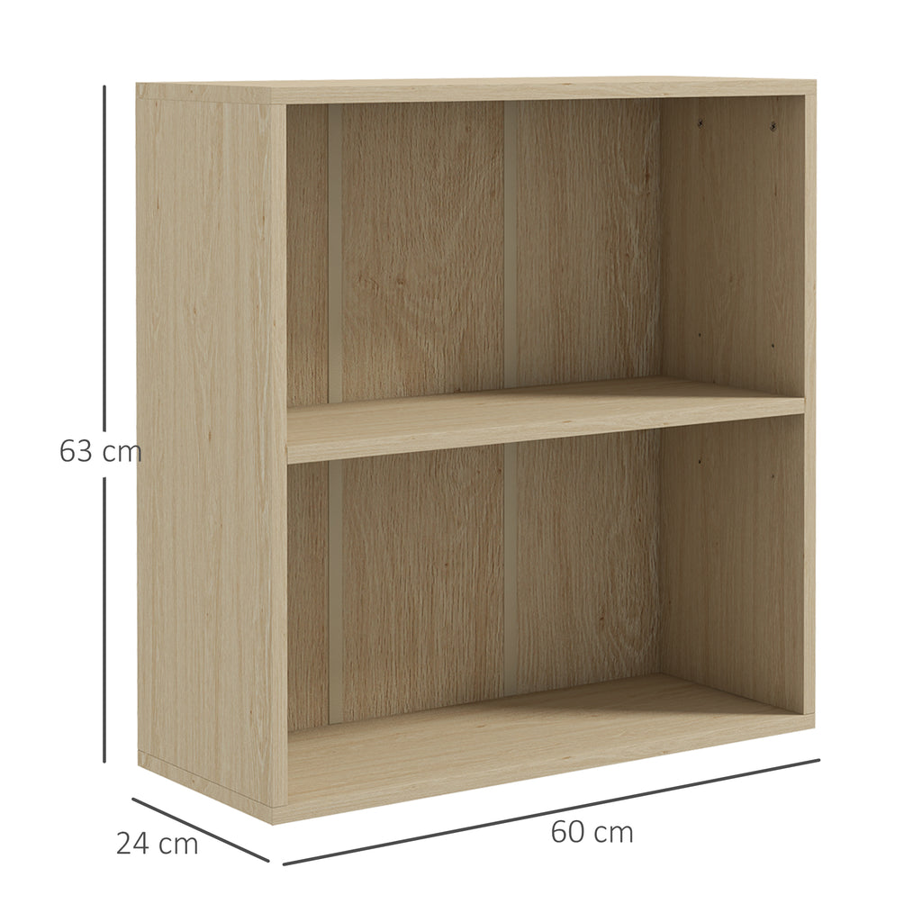 Bibliothèque étagère de rangement avec 2 compartiments et étagère réglable, 60 x 24 x 63 cm, effet bois naturel-2