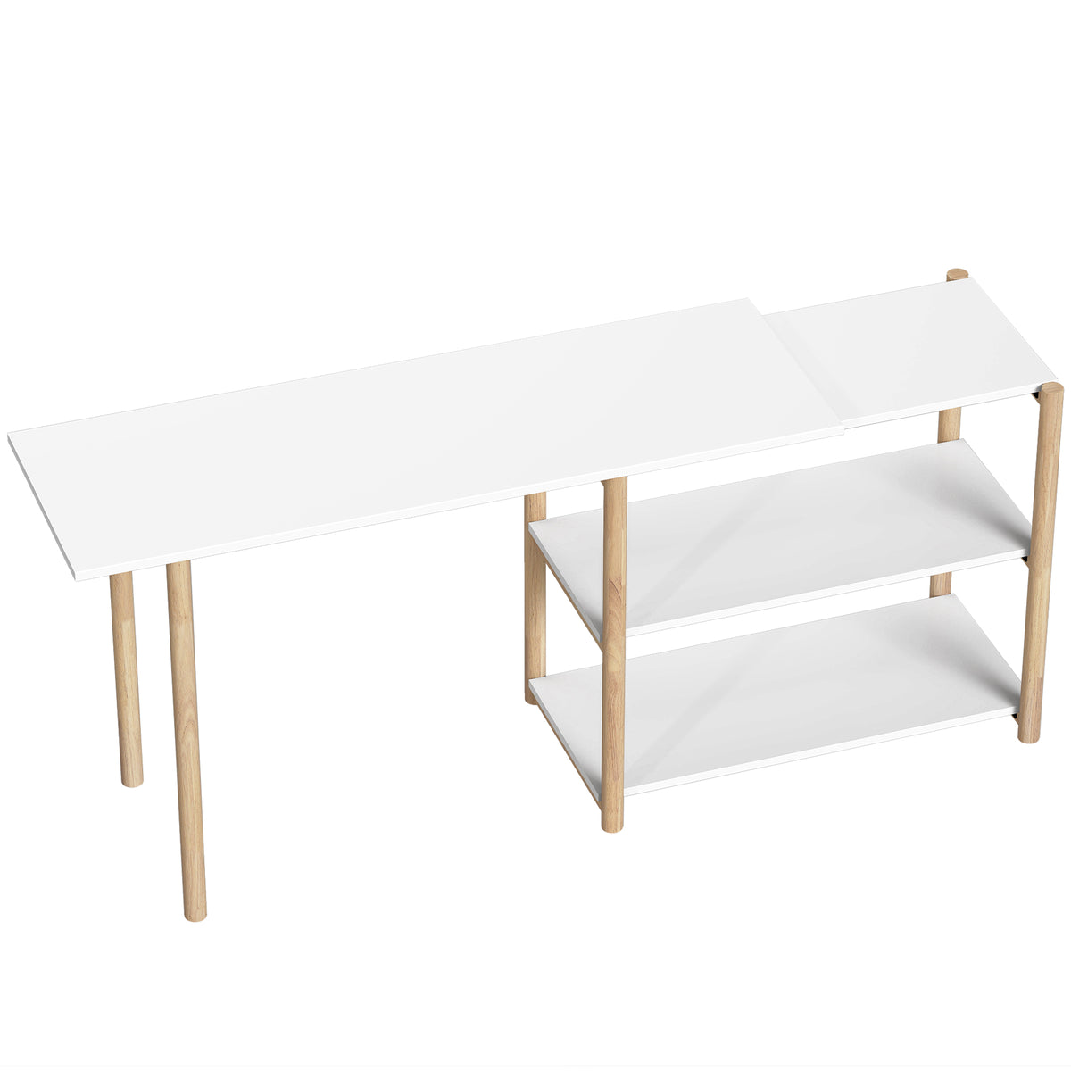 Bureau pliable, bureau d'ordinateur moderne avec étagères de rangement et cadre en bambou, blanc et chêne-0