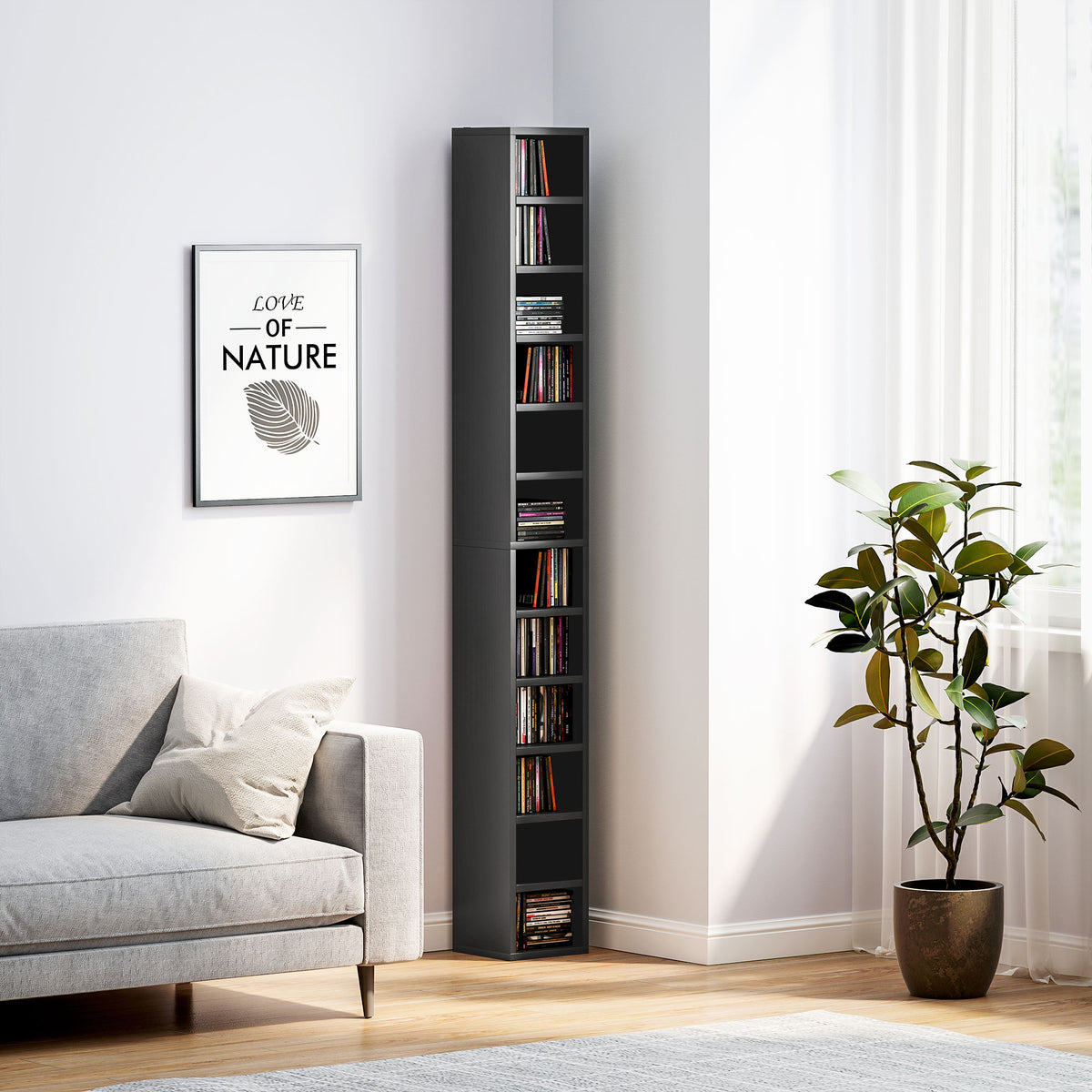 Rangements pour CD et DVD avec 12 compartiments, capacité max. 204 CD, 21 x 20 x 175 cm, noir-7
