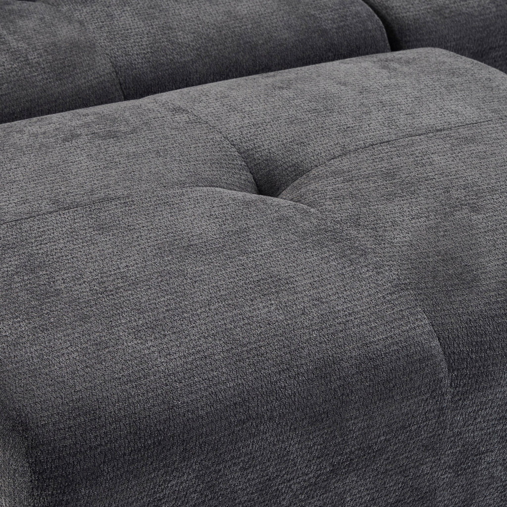 Canapé d'Angle Modulable 3 Places avec Pouf en Chenille, Canapé Compressé 300 cm avec Assise Profonde, 3 Coussins, Gris-9