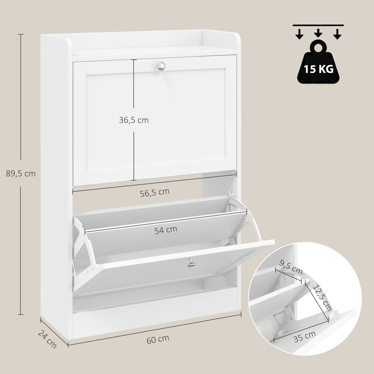 Meuble à Chaussures 10 Paires, Armoire à Chaussures Étroite avec 2 Tiroirs Rabattables, Étagères Réglables, Blanc-2