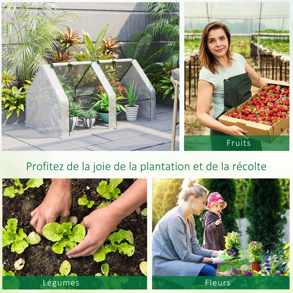 Mini Serre de Jardin mini serre tunnel 180L x 90l x 90H cm toit pointu Acier PE 140 g/m² Anti-UV fenêtres avec-6