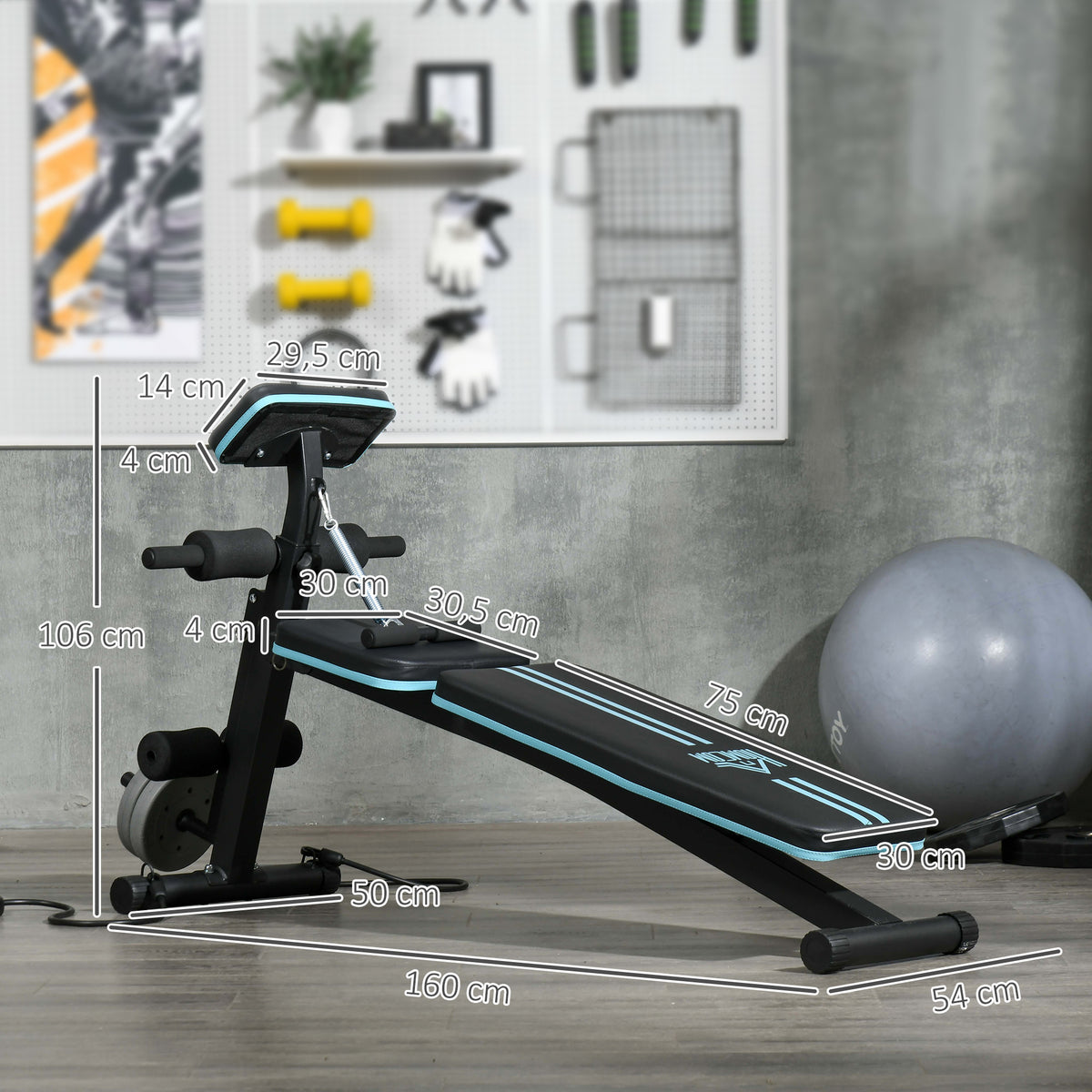 Banc de musculation pliable inclinable, banc réglable avec extenseur des jambes, acier, 54 x 160 x 106 cm, noir bleu-2