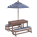 Ensemble salon de jardin extérieur enfant avec coussins et parasol amovible, rayé bleu marine et blanc-0