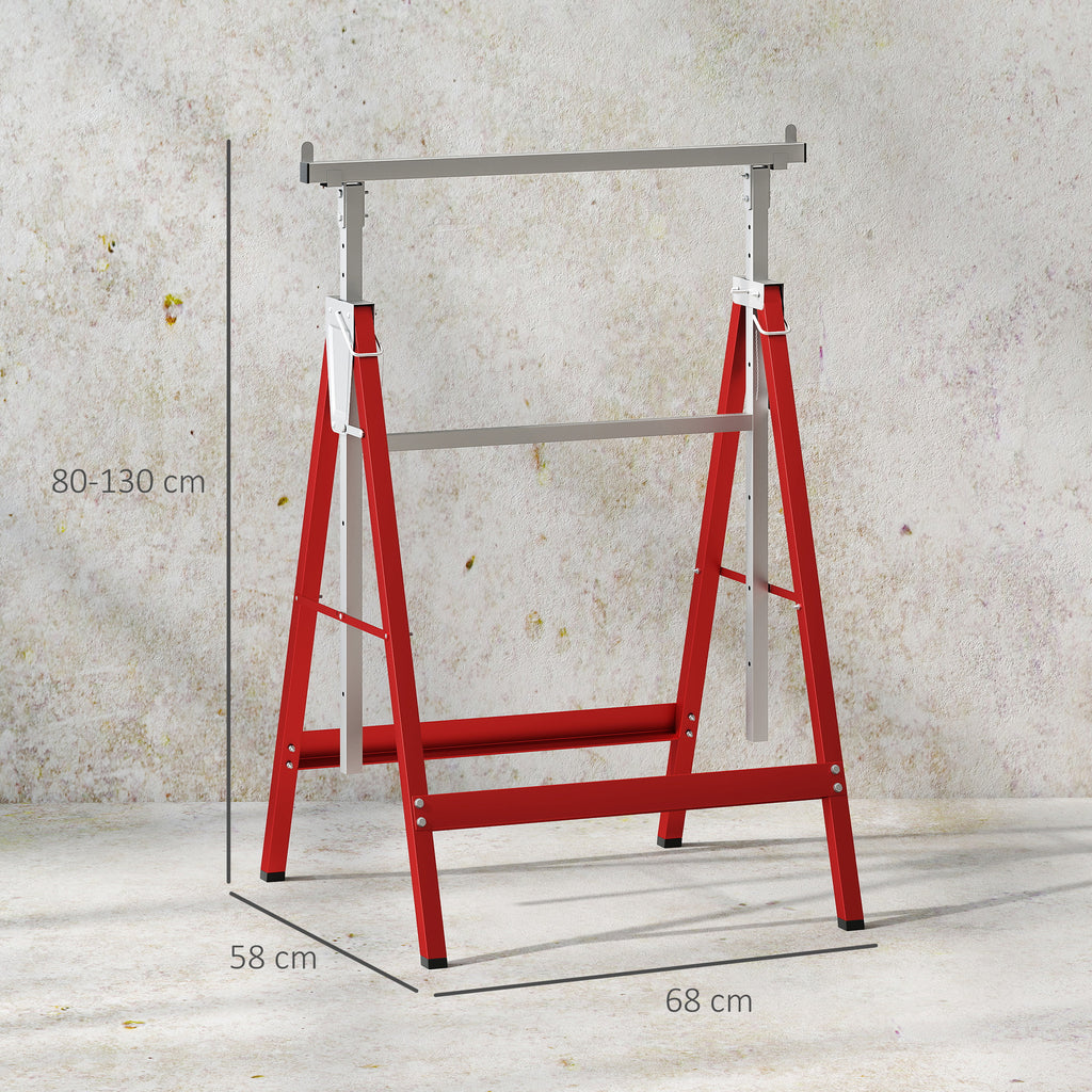 Lot de 2 tréteaux pliables télescopiques hauteur réglable 80-130 cm rouge-2