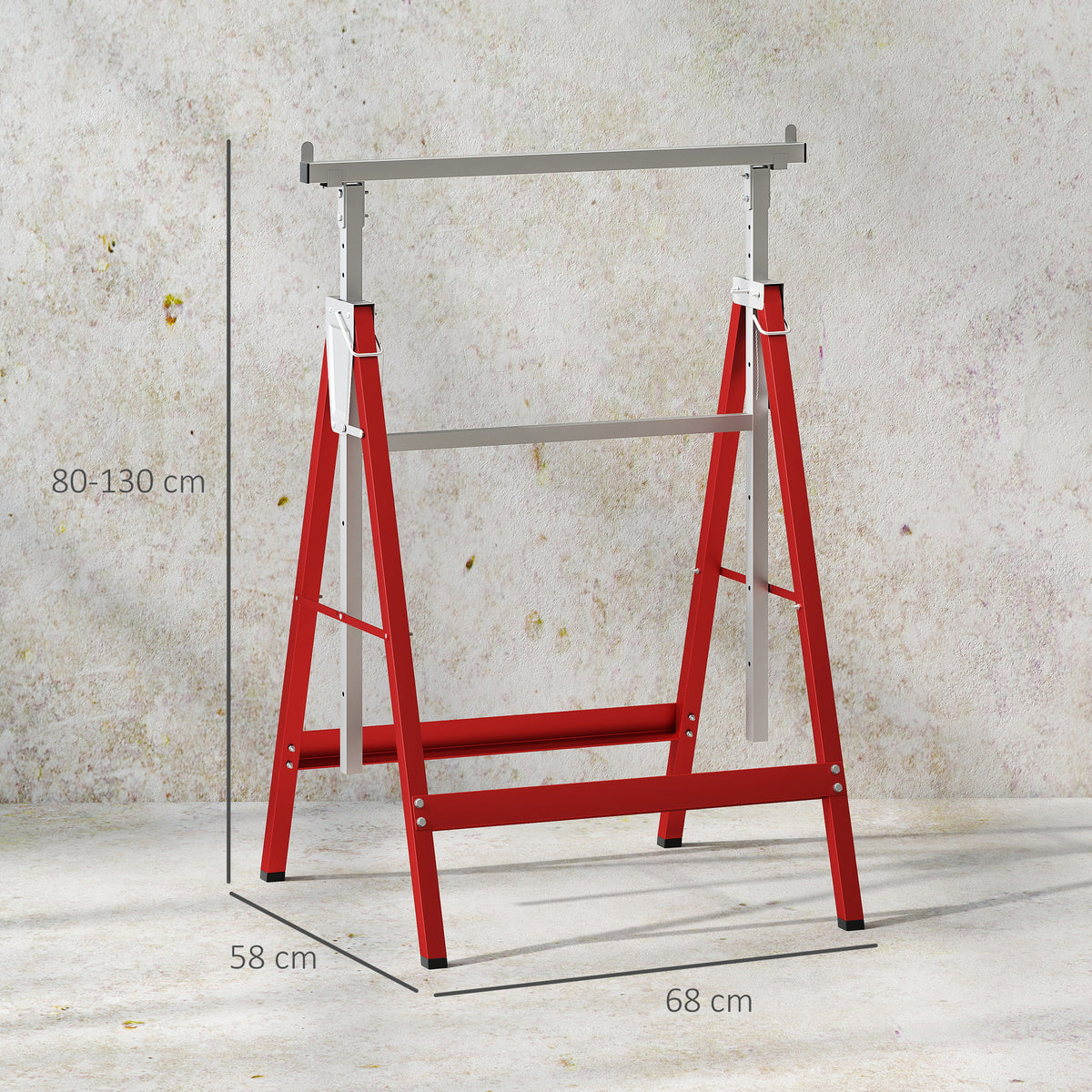 Lot de 2 tréteaux pliables télescopiques hauteur réglable 80-130 cm rouge-2