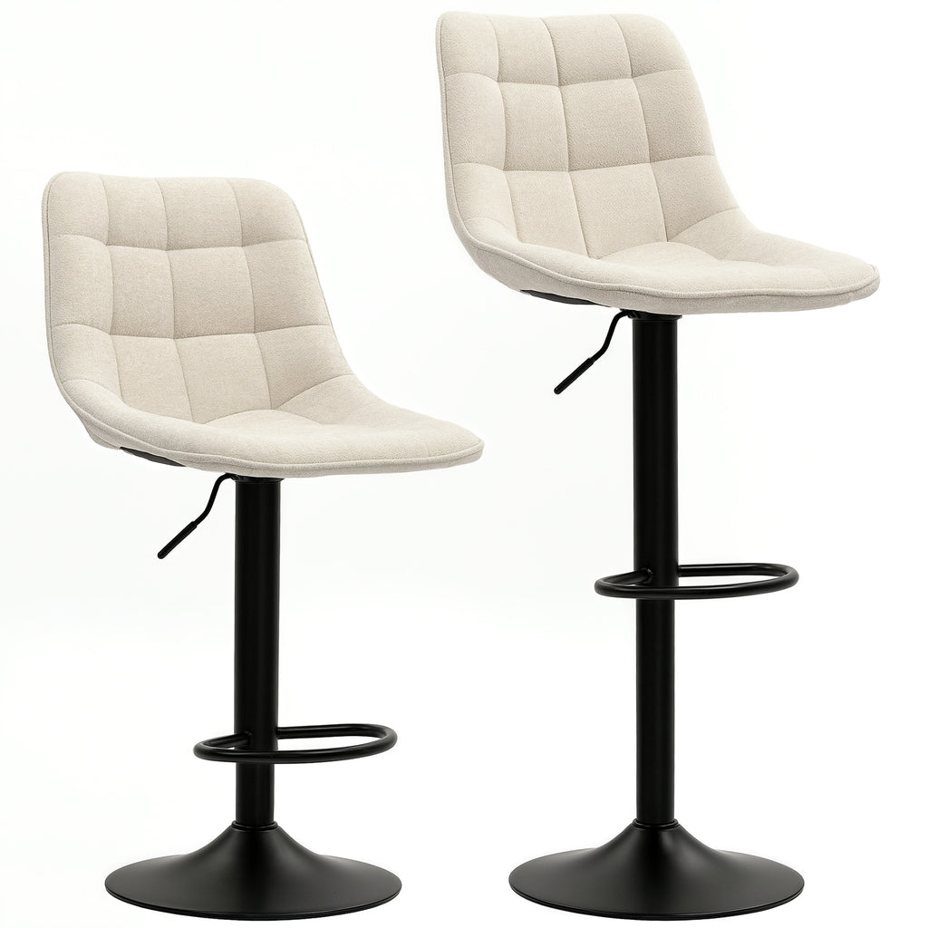 Lot de 2 tabourets de bar, chaises de bar en chenille hauteur réglable avec dossier pivotant 360° 47x48x117,5cm beige-0