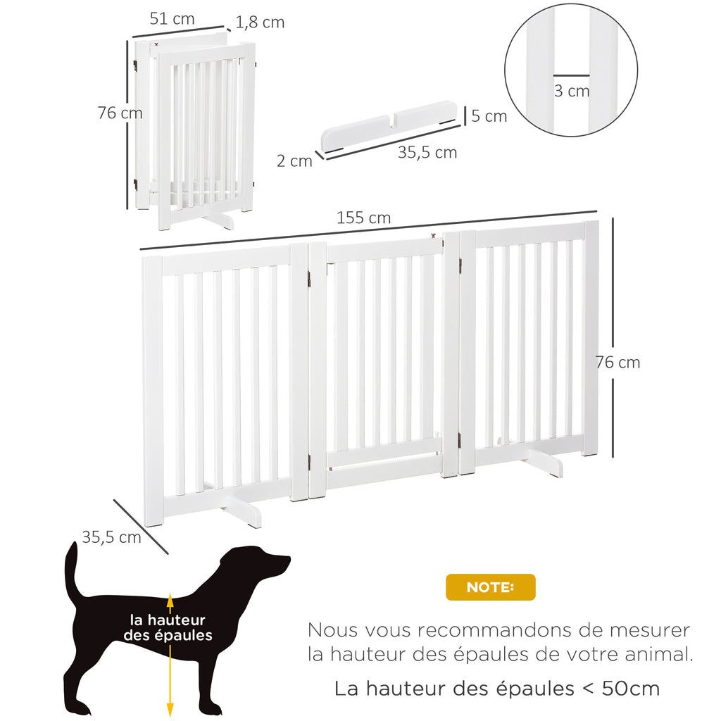 Barrière de sécurité chien barrière modulable pliable avec porte verrouillable intégrée 155 x 35,5 x 76 cm MDF blanc-2
