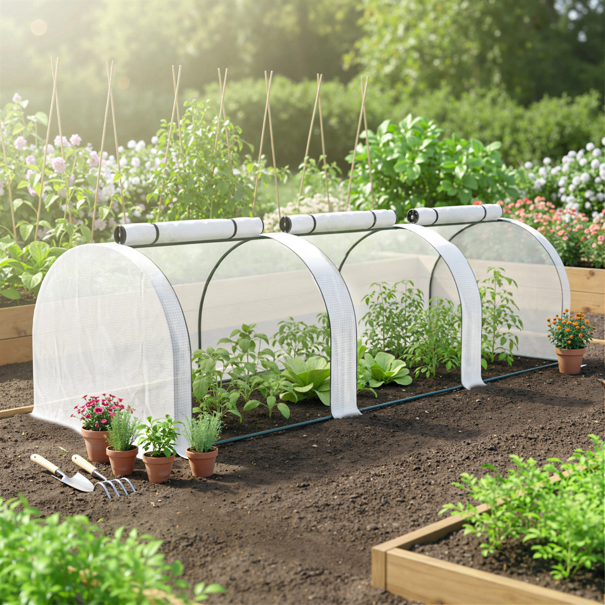 Mini Serre de Jardin Serre à tomates 3L x 1l x 0,8H m Acier PE Haute densité 140 g/m² Anti-UV 3 fenêtres Blanc-1