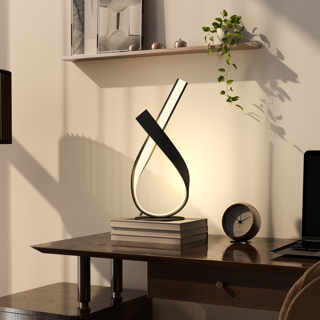 Lampe à poser design contemporain - lampe de table design spirale - dim. 21L x 15l x 43H cm - alu. noir LED blanc chaud-6