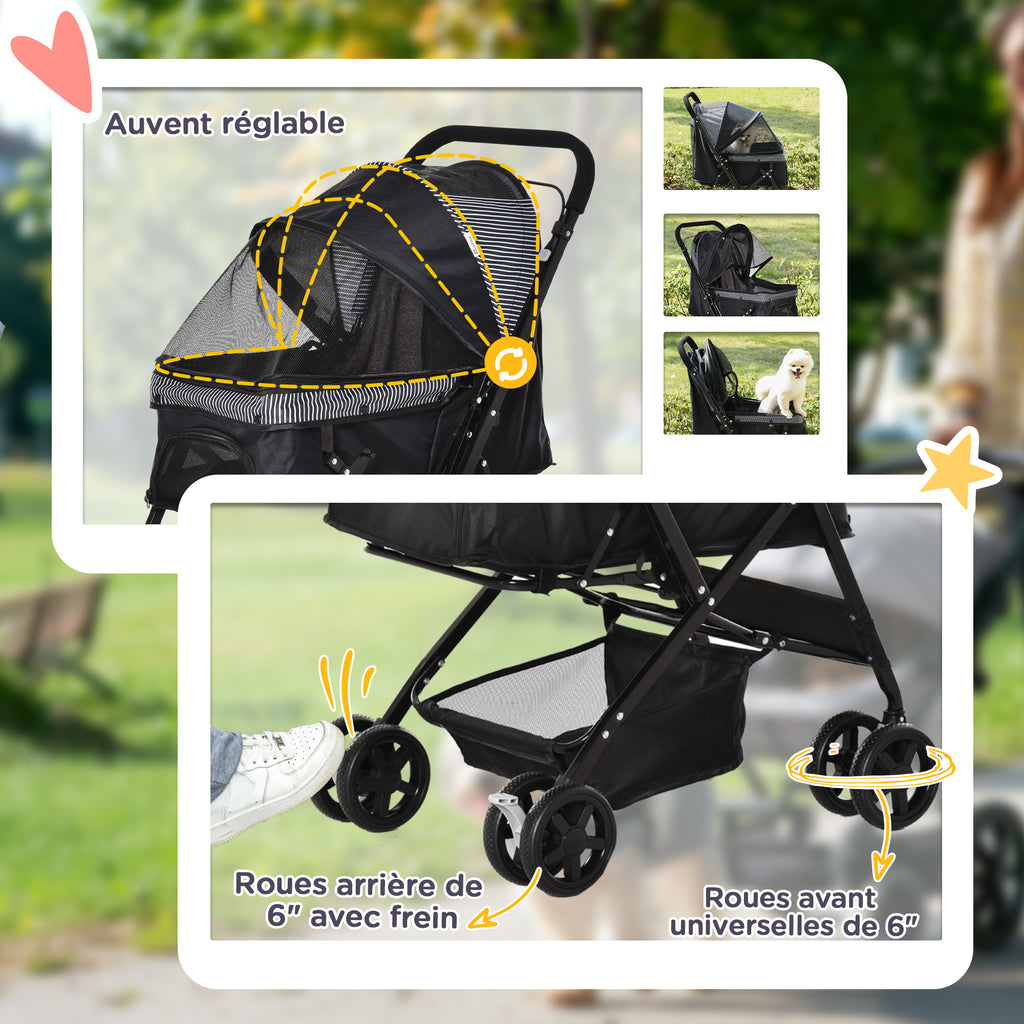 Poussette pour chien animaux de compagnie pliable 4 roues EVA guidon réglable panier 76,5 x 52 x 95 cm-5