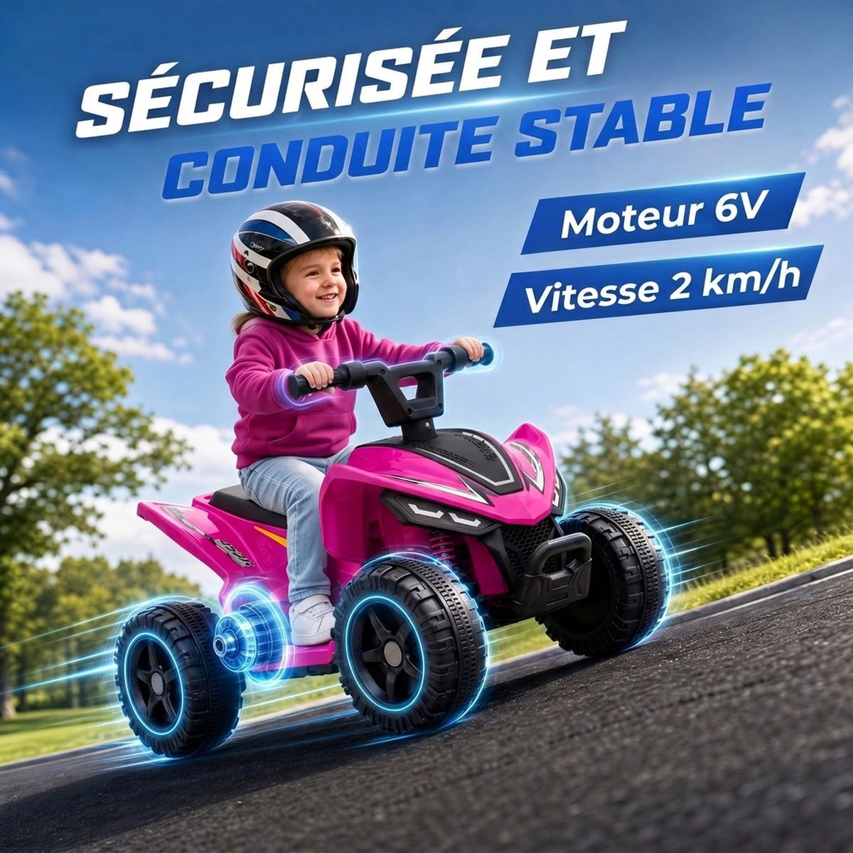 Quad Électrique Enfants 6 V, Voiture Électrique Enfants, Batterie au Lithium, Vitesse Max. 2 Km/H, 18 à 48 Mois, Rose-3